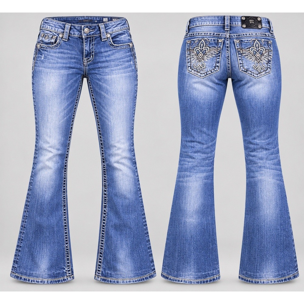 MissMe boot jeans womens 28 x 28 vtg winged Fluer De Lis sequins rhinestones